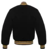 Black wool letterman varsity jacket gold rib back