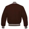 Dark brown wool letterman varsity jacket white rib back