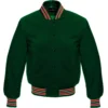 Dark green wool letterman varsity jacket red white rib