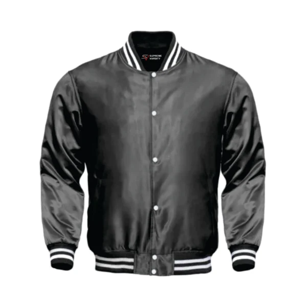 dark grey satin bomber varsity jacket