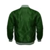 Forest green satin bomber varsity jacket back