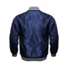 Navy blue satin bomber varsity jacket back