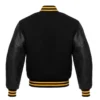 black and gold rib leather sleeve letterman varsity jacket back