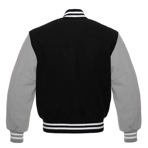 black and gray letterman varsity jacket back