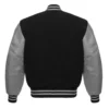 black and grey leather sleeve letterman varsity jacket back