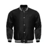 black satin bomber varsity jacket white rib