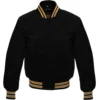 Black wool letterman varsity jacket gold rib