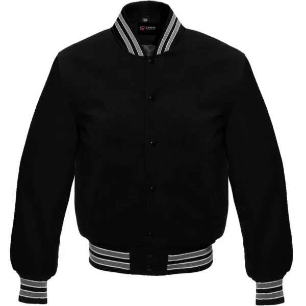 black wool letterman varsity jacket gray white rib