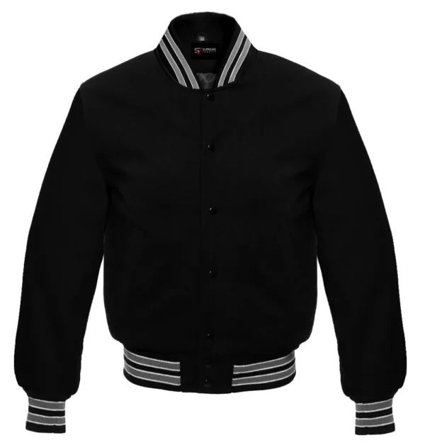 black wool letterman varsity jacket gray white rib