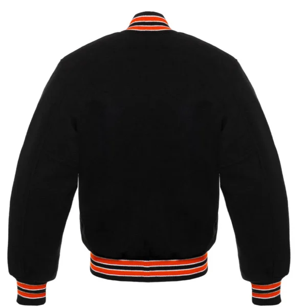 black wool letterman varsity jacket orange white rib back
