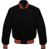 black wool letterman varsity jacket orange white rib