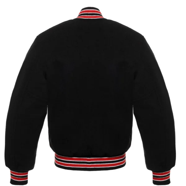 black wool letterman varsity jacket red white rib back