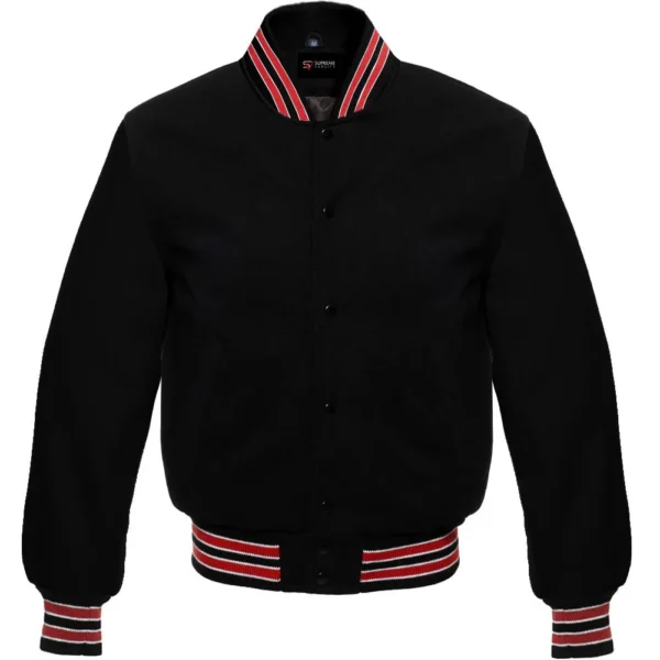 black wool letterman varsity jacket red white rib
