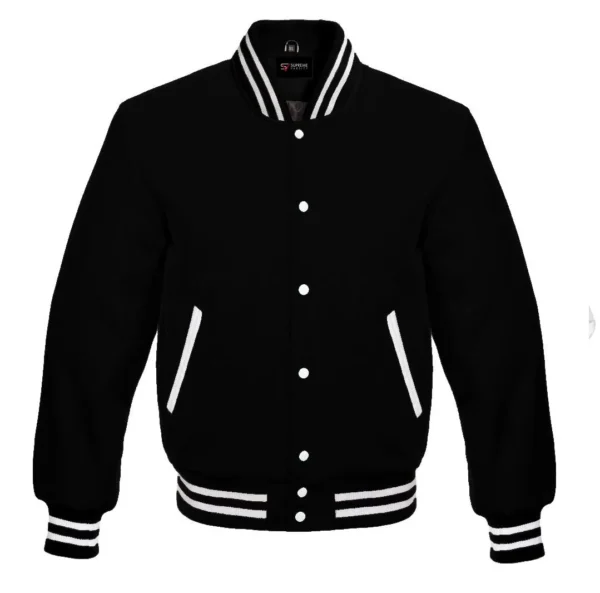 black wool letterman varsity jacket white rib