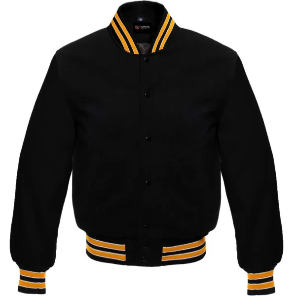 black wool yellow letterman varsity jacket white rib