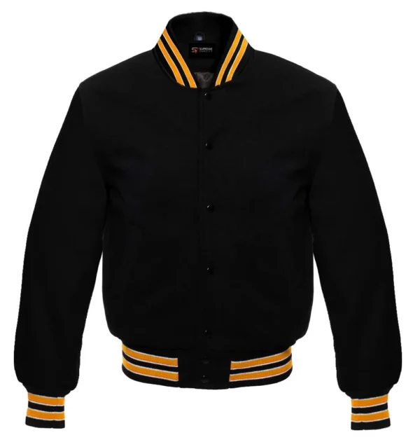 black wool yellow letterman varsity jacket white rib