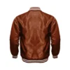 brown satin bomber varsity jacket back