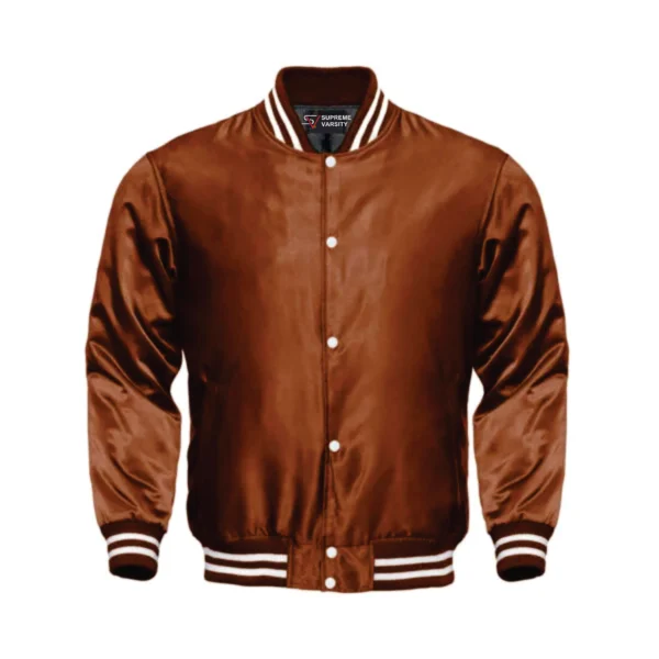 brown satin bomber varsity jacket