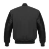 dark gray and black leather sleeve letterman varsity jacket back