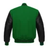 forest green and black leather sleeve letterman varsity jacket back