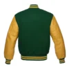 forest green and gold leather sleeve letterman varsity jacket back