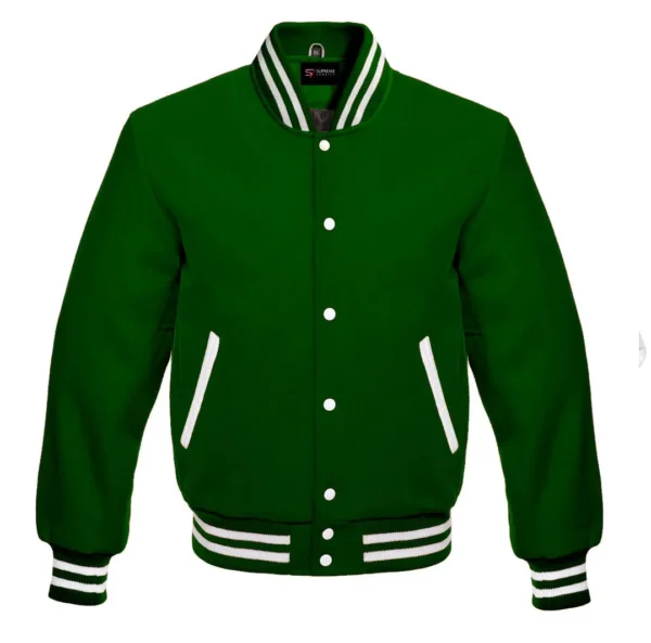 forest green wool letterman varsity jacket white rib