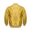 golden satin white rib bomber varsity jacket back