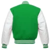 green and white leather sleeve letterman varsity jacket back