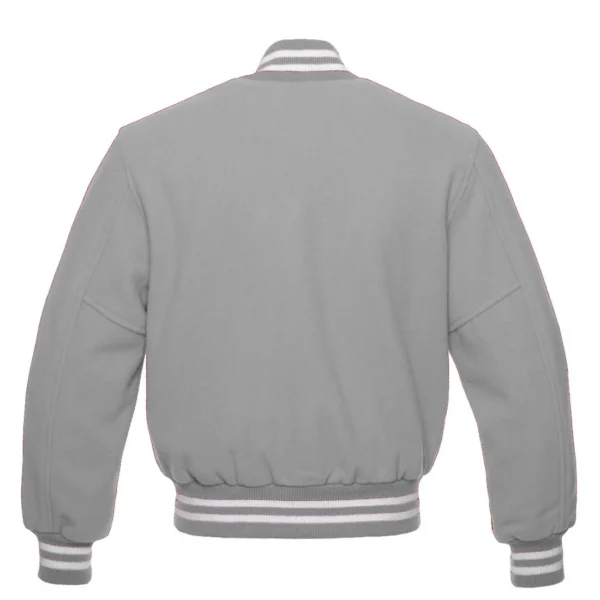 grey wool letterman varsity jacket white rib back