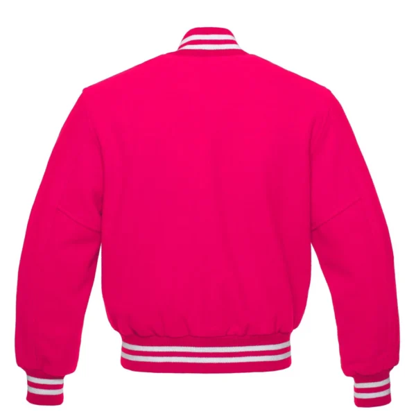 hot pink wool letterman varsity jacket white rib back