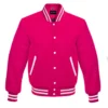 hot pink wool letterman varsity jacket white rib