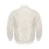 ivory satin white rib Bomber varsity jacket Back