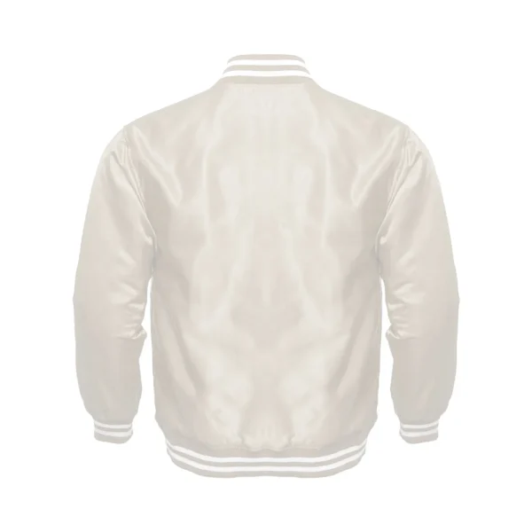 ivory satin white rib Bomber varsity jacket Back