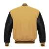 khaki and black leather sleeve letterman varsity jacket back