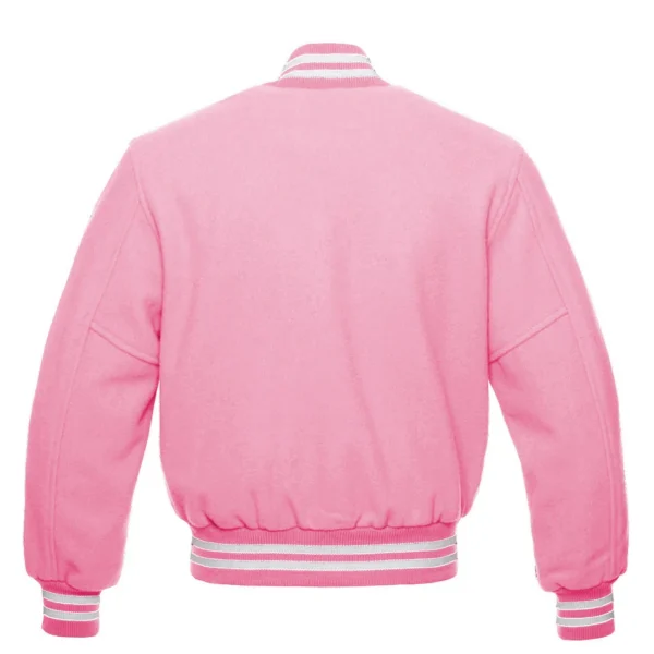 light pink rib letterman varsity jacket wool white back