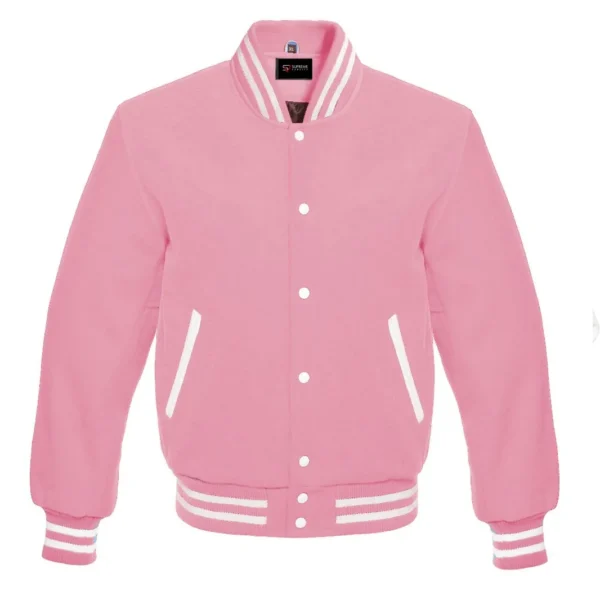 light pink rib letterman varsity jacket wool white