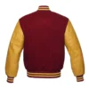 maroon and gold leather sleeve letterman varsity jacket back