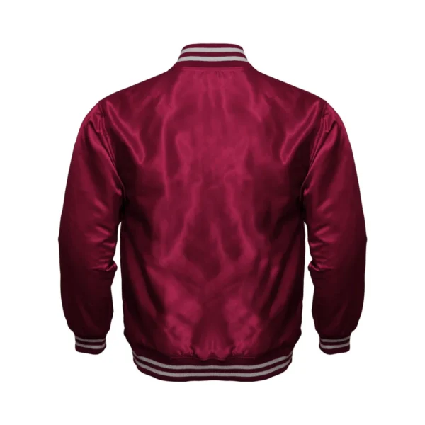 maroon satin bomber varsity jacket back