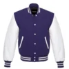 navy and white leather sleeve letterman varsity jacket