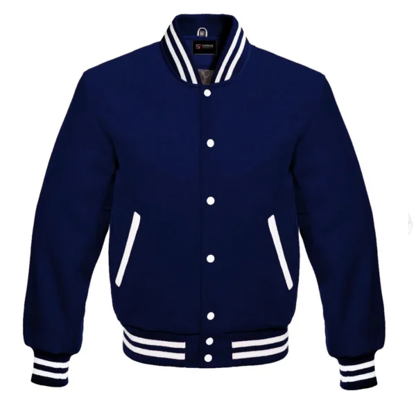 navy wool letterman varsity jacket white rib