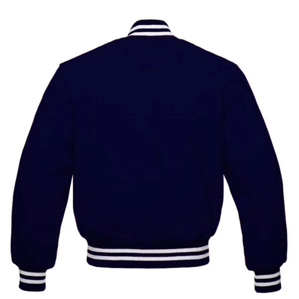navy wool letterman varsity jacket white rib back