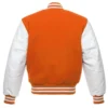 orange and white leather sleeve letterman varsity jacket back