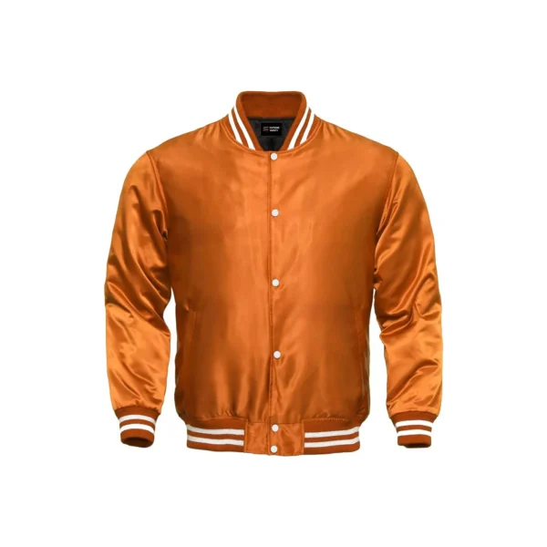 Orange Satin Bomber Varsity Jacket