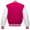 pink and white leather sleeve letterman varsity jacket back