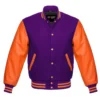 purple and orange leather sleeve letterman varsity jacket