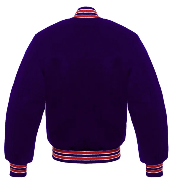 purple wool letterman varsity jacket red white rib back