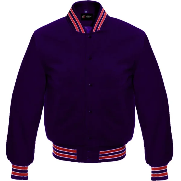 purple wool letterman varsity jacket red white rib