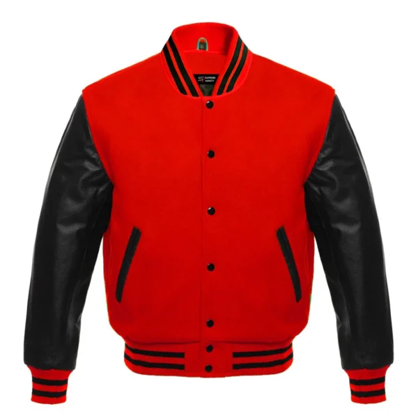 red and black leather sleeve letterman varsity jacket