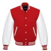 red and white leather sleeve letterman varsity jacket