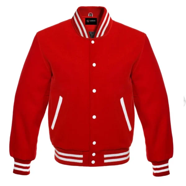 red wool letterman varsity jacket white rib